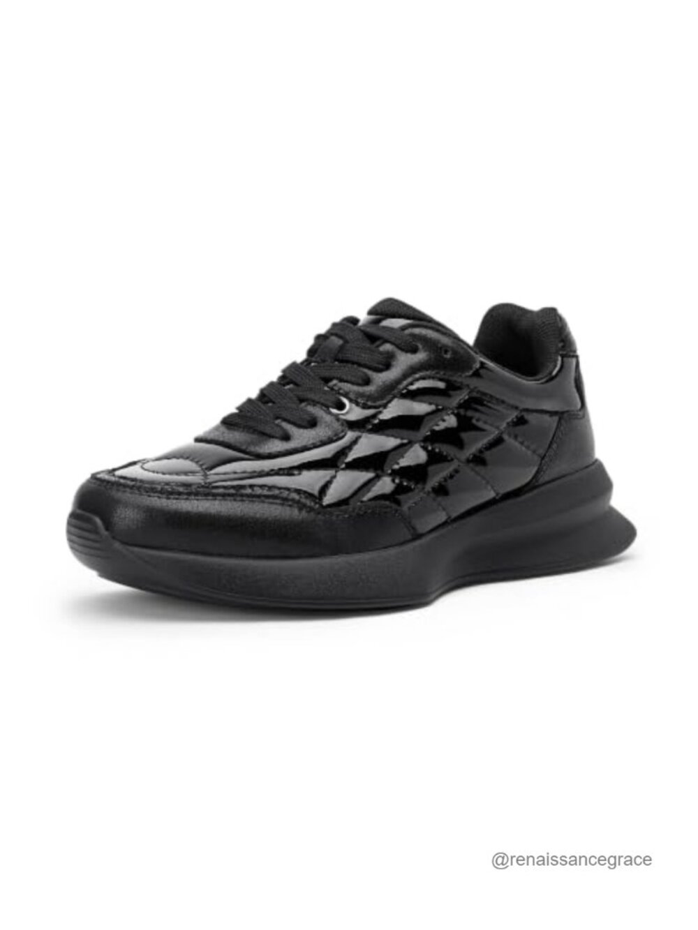 Women's Quilted Platform Sneakers Faux Leather Chunky Lace-Up Retro Casual Shoes